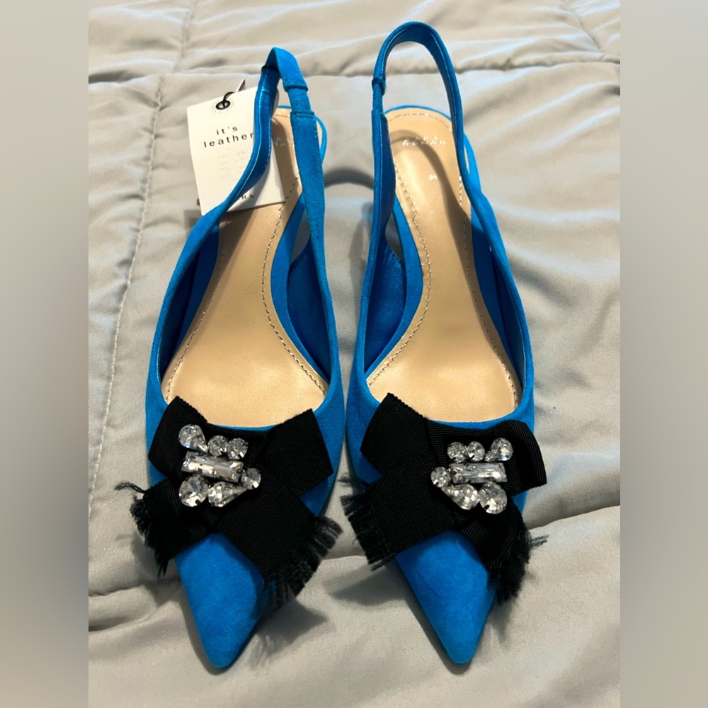 Zara Real Suede Slingback Shoes Size 7.5